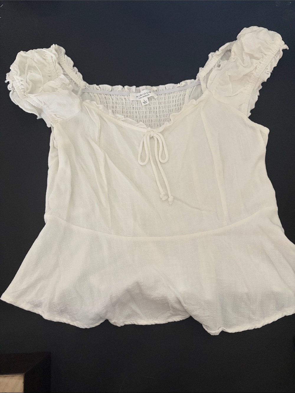 Knox Rose Cream Ruffle-Sleeve Peplum Tie-Front Top